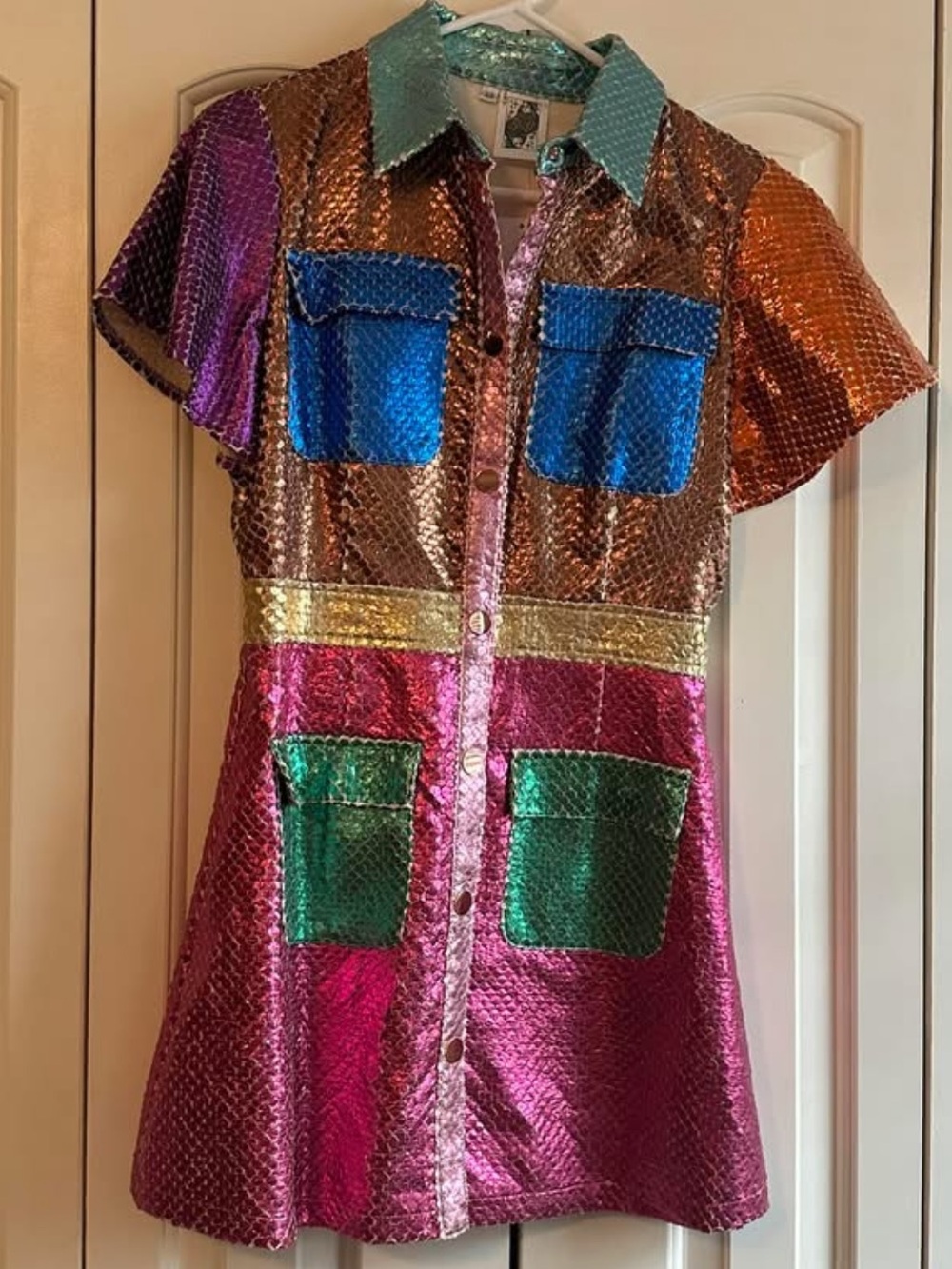 QUEEN OF SPARKLES Metallic Distressed Snake Mini Dress - NWT XS - Picture 1 of 2